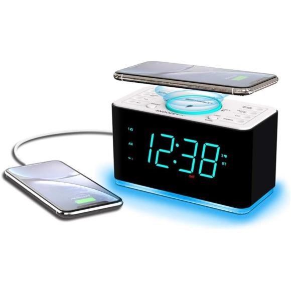 Smartset 15Watt Ultra Fast Wireless Charging Dual Alarm Clock Radio with Speaker